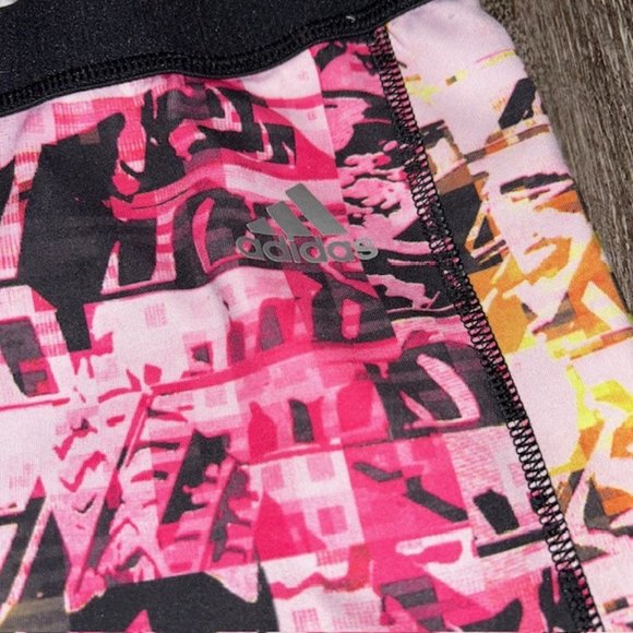 ADIDAS Compression Cropped 3/4 Capri Training TIGHTS Pink Black Womens L Large - Picture 2 of 4